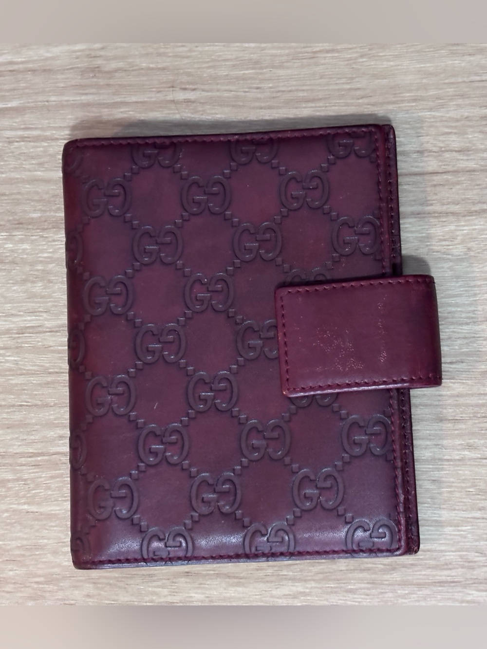 Gucci Burgundy Embossed GG Leather Card & Key Holder